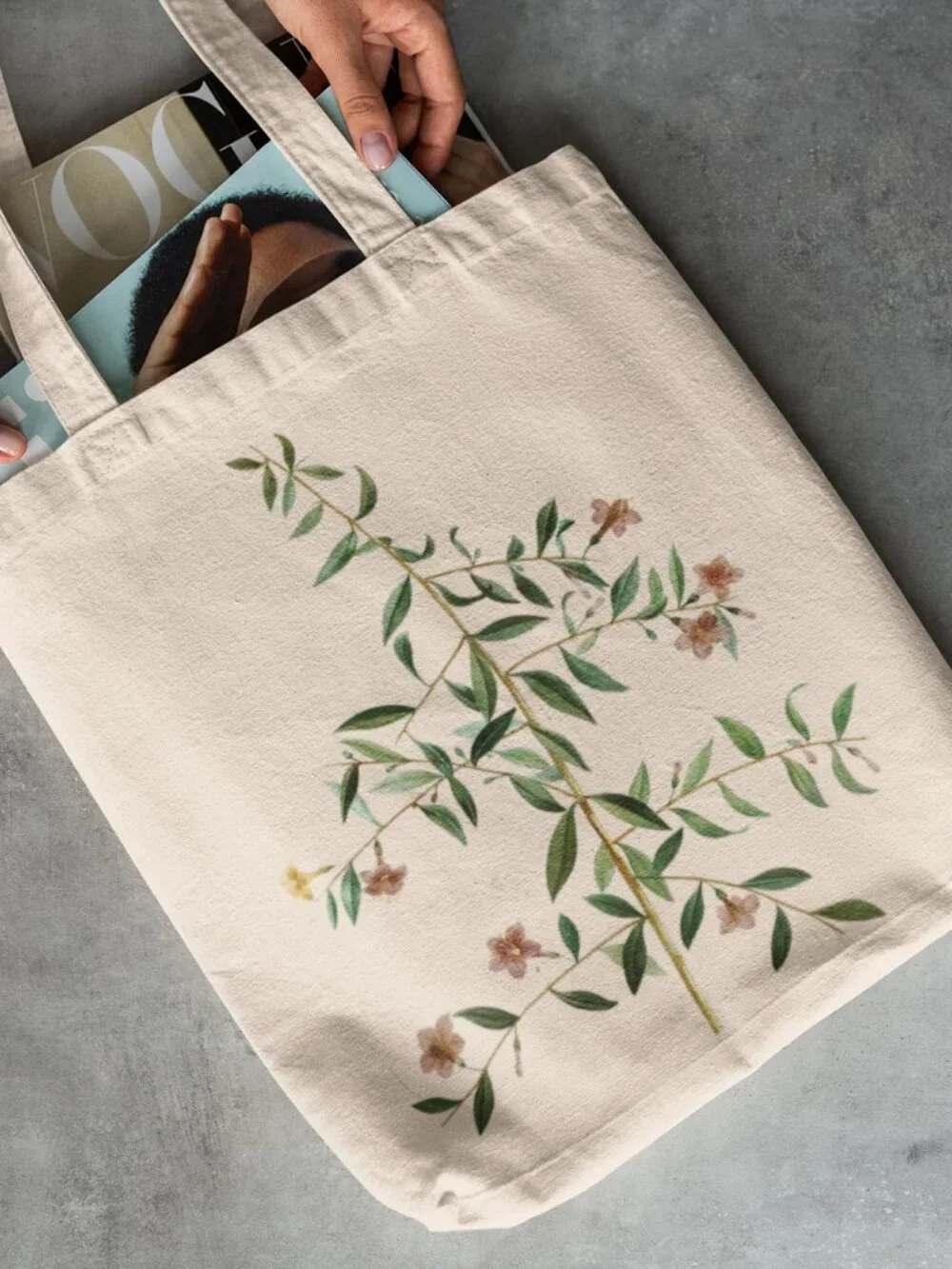 Willowleaf Wolfberry Vintage Floral Print Graphic Canvas Tote Bag